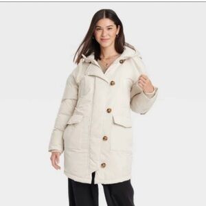 Universal Thread Women's Off-White Hooded Puffer Coat